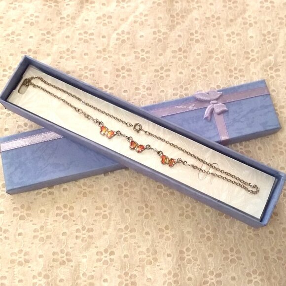 Vintage Handmade Silver Tone Colorful Tiny 3 Butterflies Enamel Necklace - Picture 5 of 7